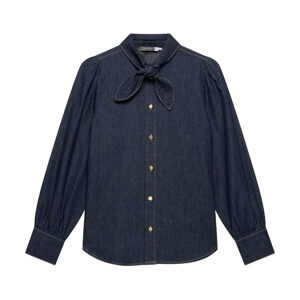 Mint Velvet Dark Indigo Tie Neck Denim Shirt